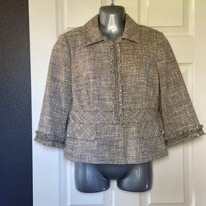 Ann Taylor jacket heathered with brown, black, and white threads. Size 4